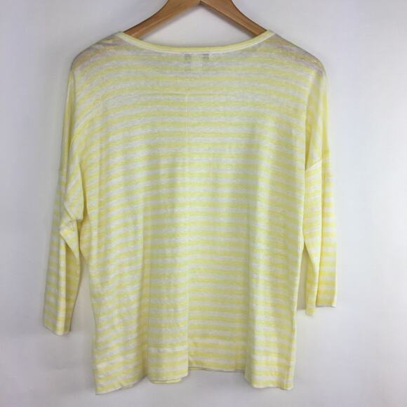 New Nordstrom Signature 100% Linen Striped T-shirt Yellow White Top Small $129 - Picture 7 of 7